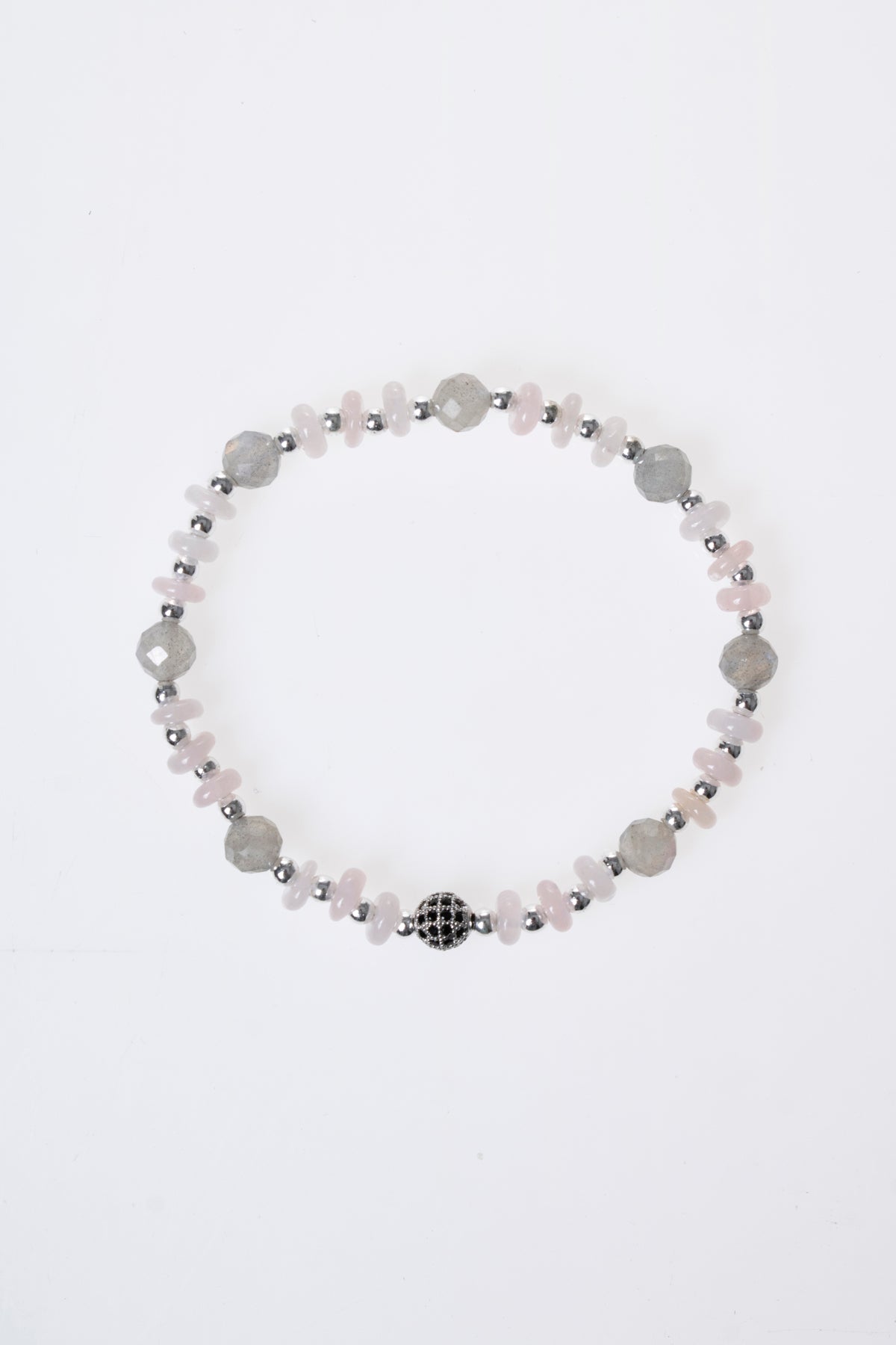Sertifikalı Pembe Kuvars, Labradorit Zirkon Aparatlı Doğal Taş Bileklik (SK:384)