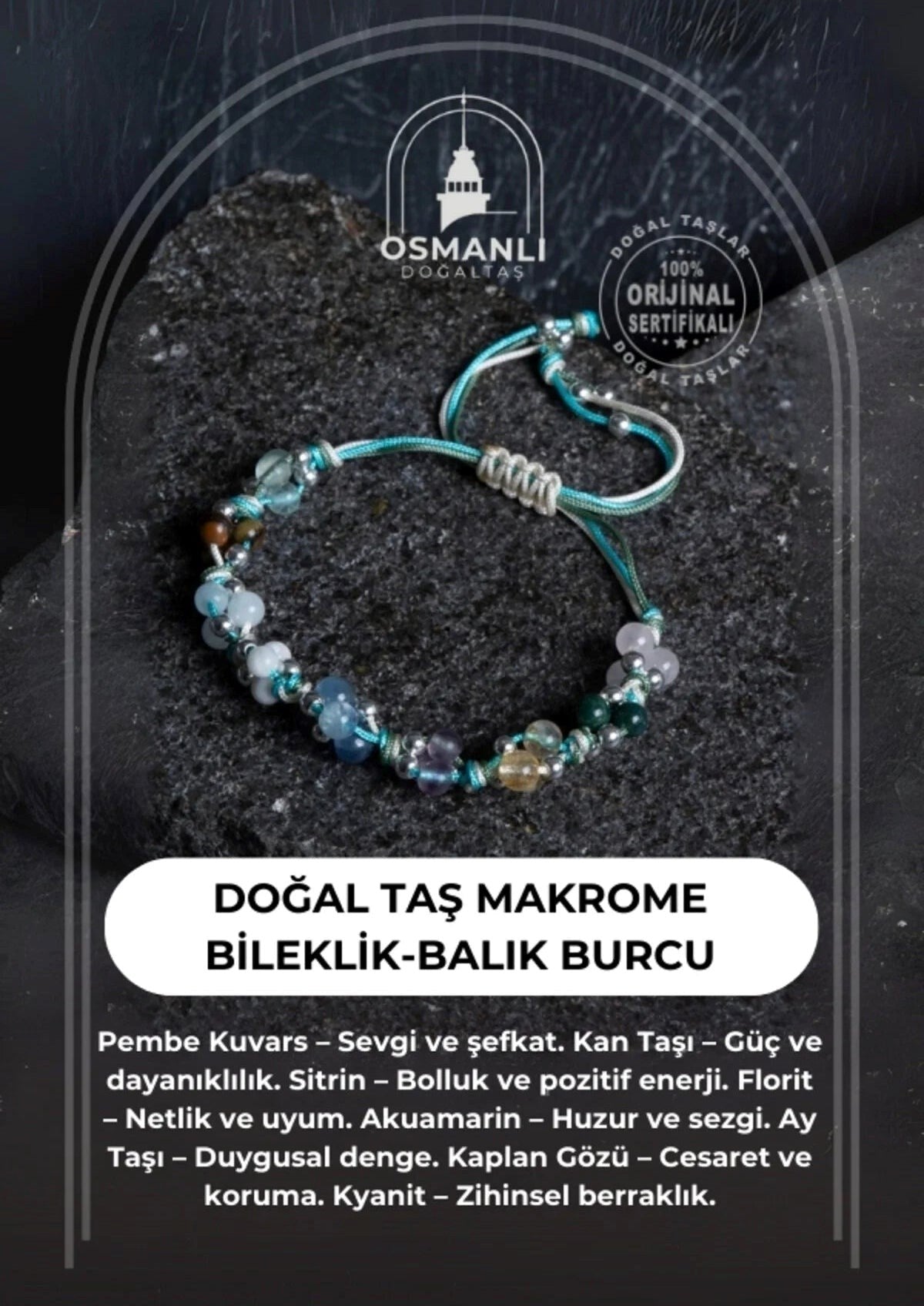 Doğal Taş Makrome Bileklik-Balık Burcu