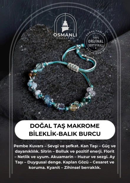 Doğal Taş Makrome Bileklik-Balık Burcu