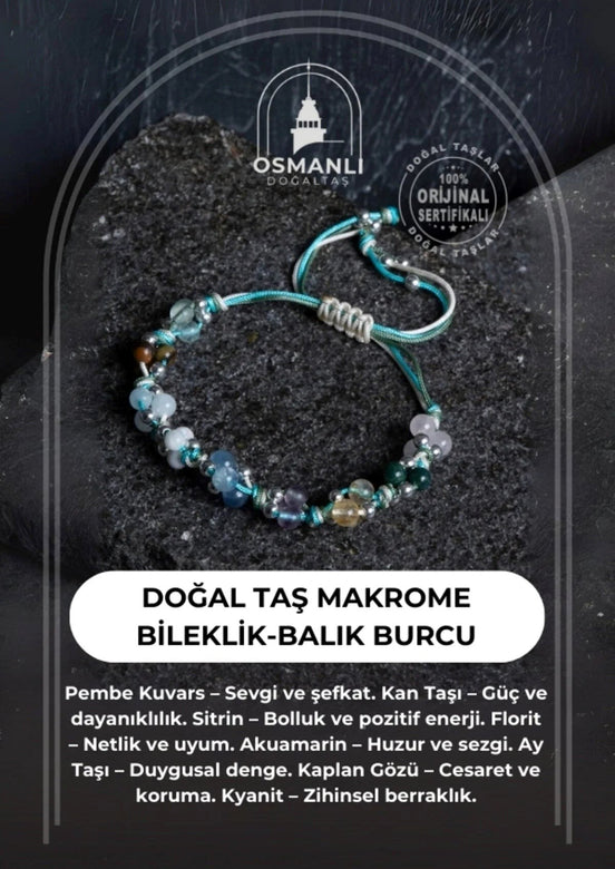 Doğal Taş Makrome Bileklik-Balık Burcu