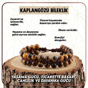 Kaplan Gözü 8mm Çift Sıra Makrome Doğal Taş Bileklik