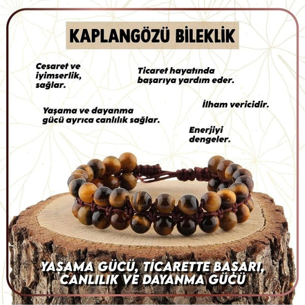 Kaplan Gözü 8mm Çift Sıra Makrome Doğal Taş Bileklik