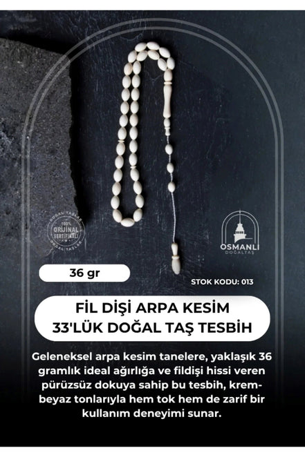 Fil Dişi Arpa Kesim 33'lük Doğal Taş Tesbih