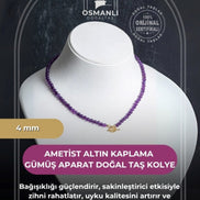 Sertifikalı Ametist Altın Kaplama Gümüş Aparat Doğal Taş Kolye