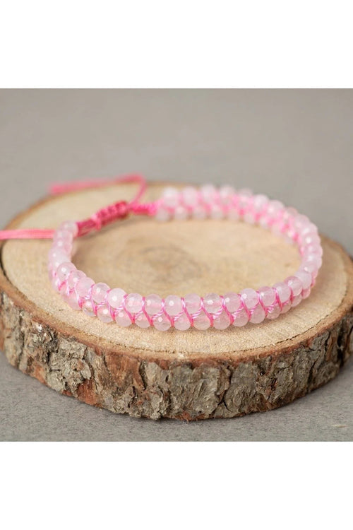Pembe Kuvars (Gül Kuvars) 3-4mm Çift Sıra Doğal Taş Bileklik