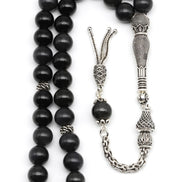 Obsidyen Doğal Taş Tesbih 925 Ayar Gümüş – 8 mm Küre Kesim | 33’lü