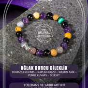 Oğlak Burcu Bileklik Dumanlı Kuvars, Kaplan Gözü, Kırmızı Akik, Pembe Kuvars, Selenit