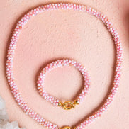 Sertifikalı El İşçiliği Örme Pembe Opal Gümüş Kapama Set (SK:106)