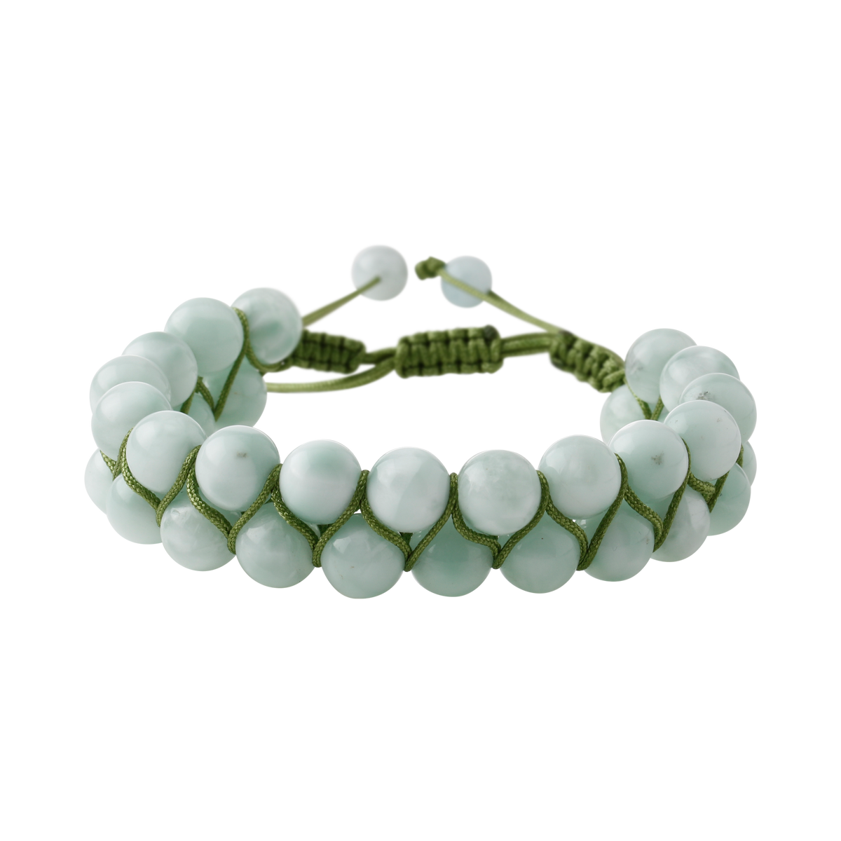 Yeşil Larimar 8mm Çift Sıra Makrome Doğal Taş Bileklik