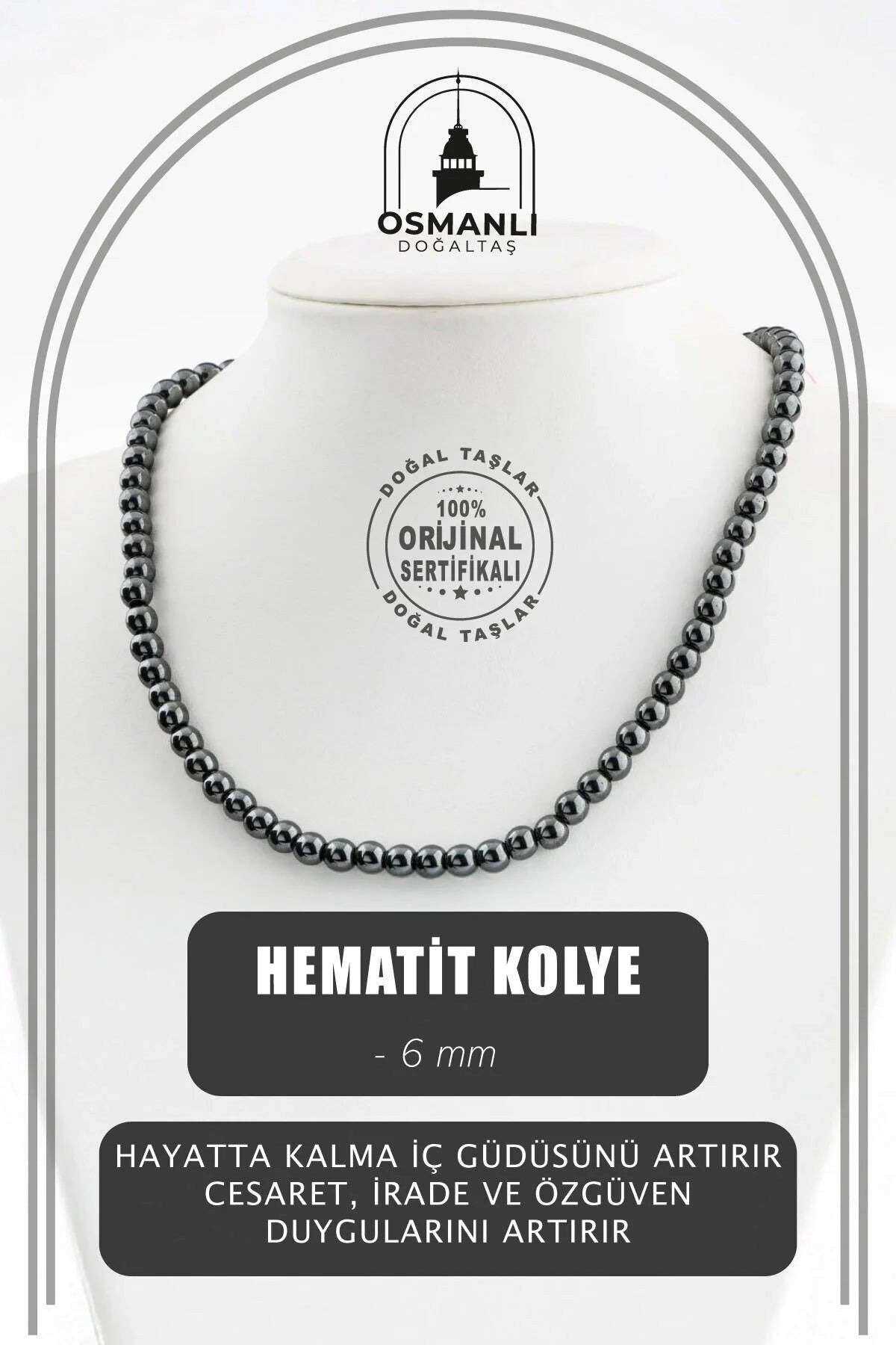 Hematit 6 mm Dizi Doğal Taş Kolye