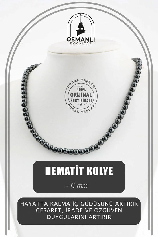 Hematit 6 mm Dizi Doğal Taş Kolye