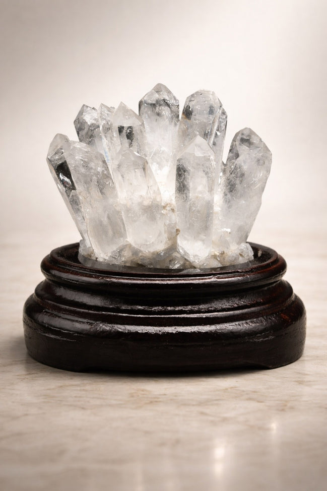 Kristal Kuvars Doğal Taş Standlı Ham Parça – 10 × 10 cm | 478 gr