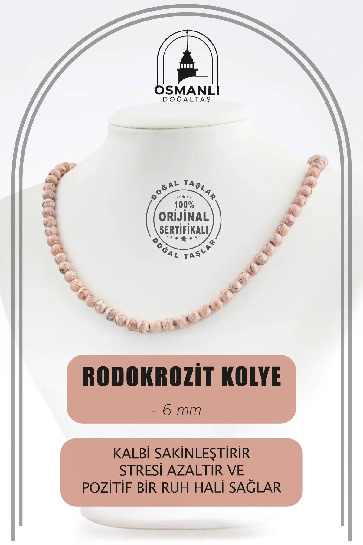 Rodokrozit 6 mm Dizi Doğal Taş Kolye