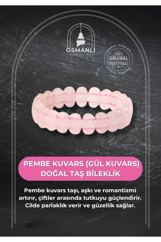 Pembe Kuvars (Gül Kuvars) Doğal Taş Geniş Kesim Bileklik
