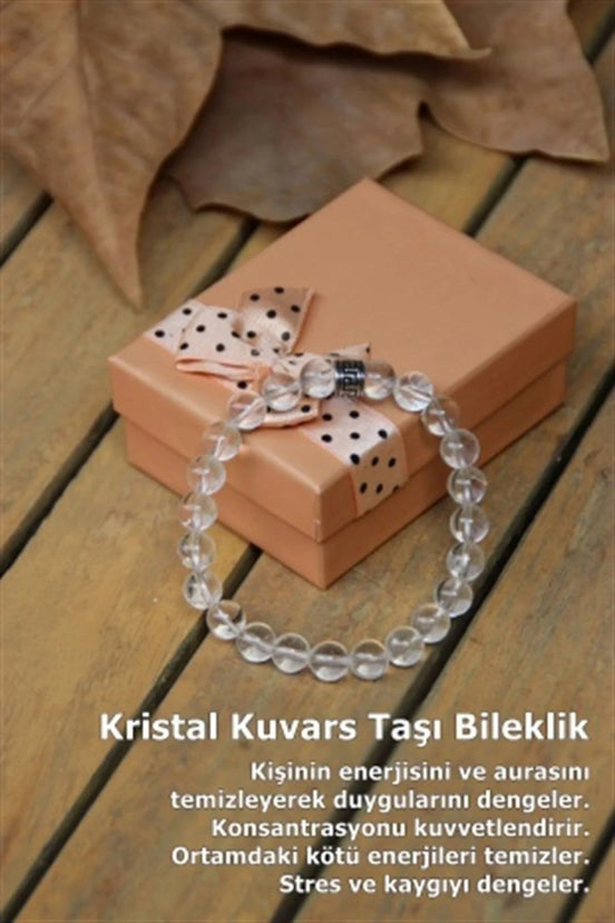 Kristal Kuvars 8mm Doğal Taş Bileklik