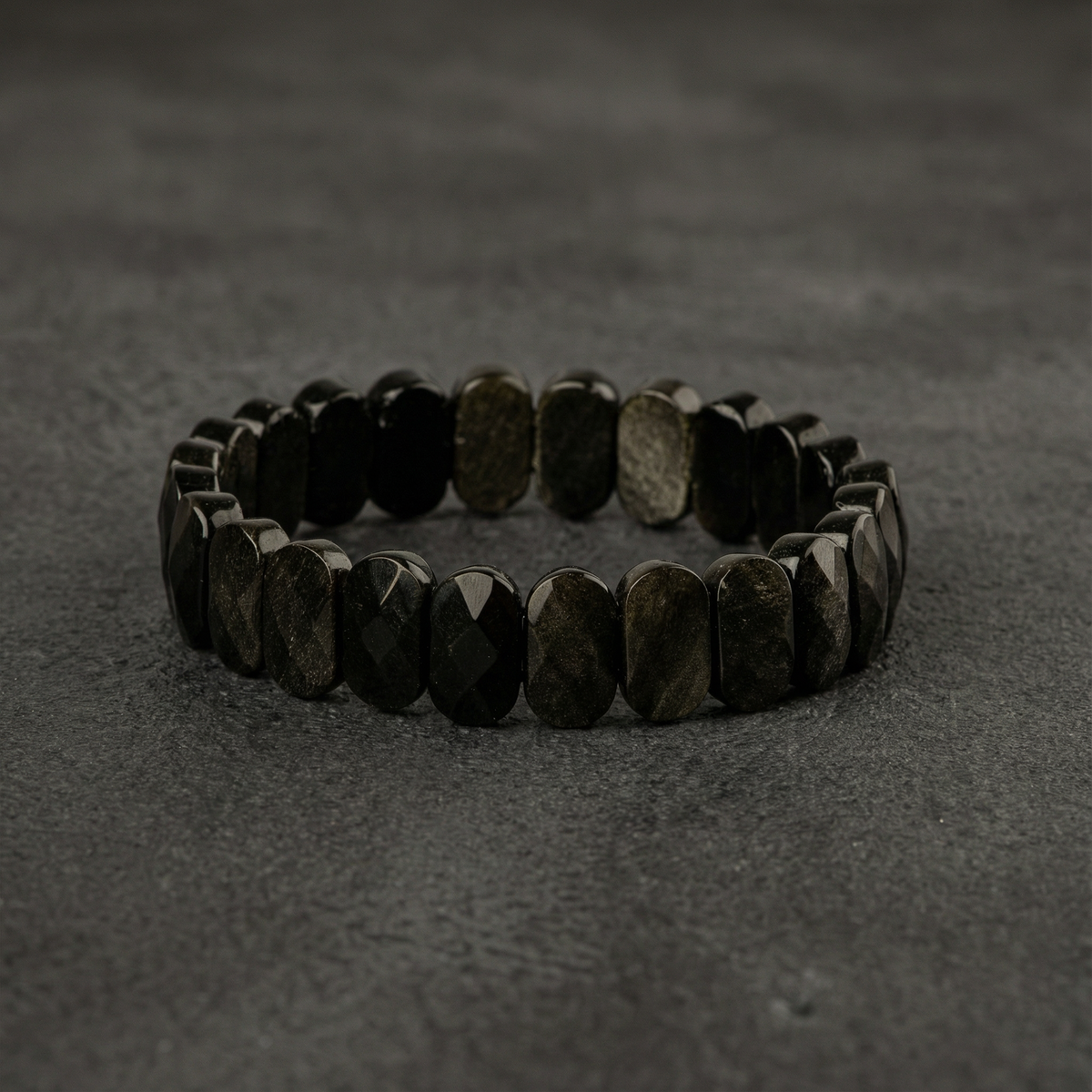 Obsidyen Doğal Taş Geniş Kesim Bileklik (Rolex Stil)