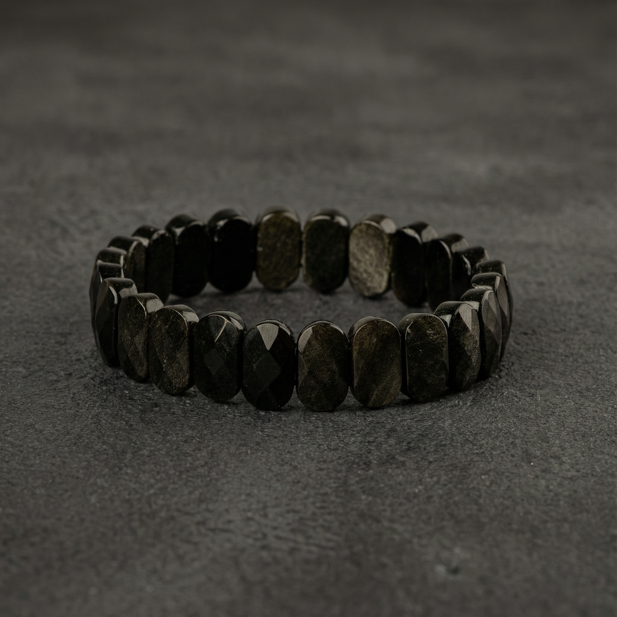 Obsidyen Doğal Taş Geniş Kesim Bileklik (Rolex Stil)