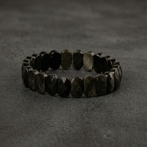 Obsidyen Doğal Taş Geniş Kesim Bileklik (Rolex Stil)