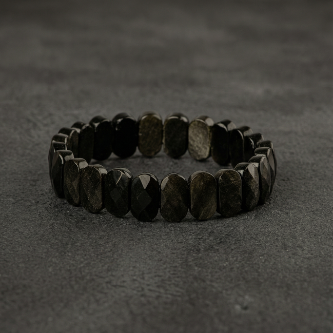 Obsidyen Doğal Taş Geniş Kesim Bileklik (Rolex Stil)