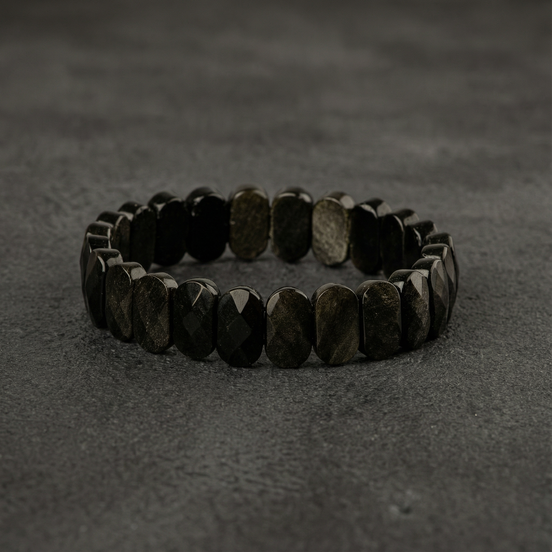 Obsidyen Doğal Taş Geniş Kesim Bileklik (Rolex Stil)
