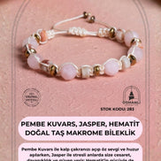 Sertifikalı Pembe Kuvars, Jasper, Hematit Doğal Taş Makrome Bileklik (SK:283)