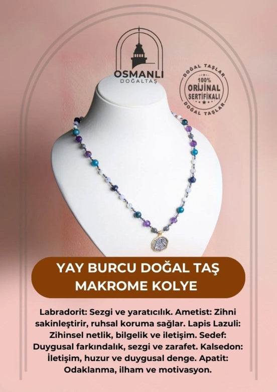 Yay Burcu Doğal Taş Makrome Kolye