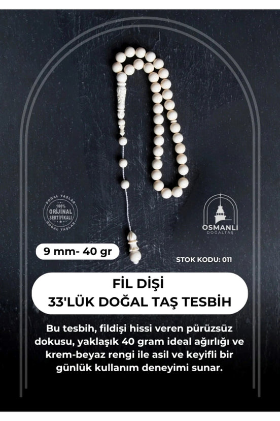 Fil Dişi  33'lük 9 mm Doğal Taş Tesbih