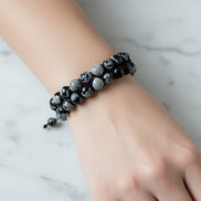Karlı Obsidyen 8 mm Çift Sıra Makrome Doğal Taş Bileklik