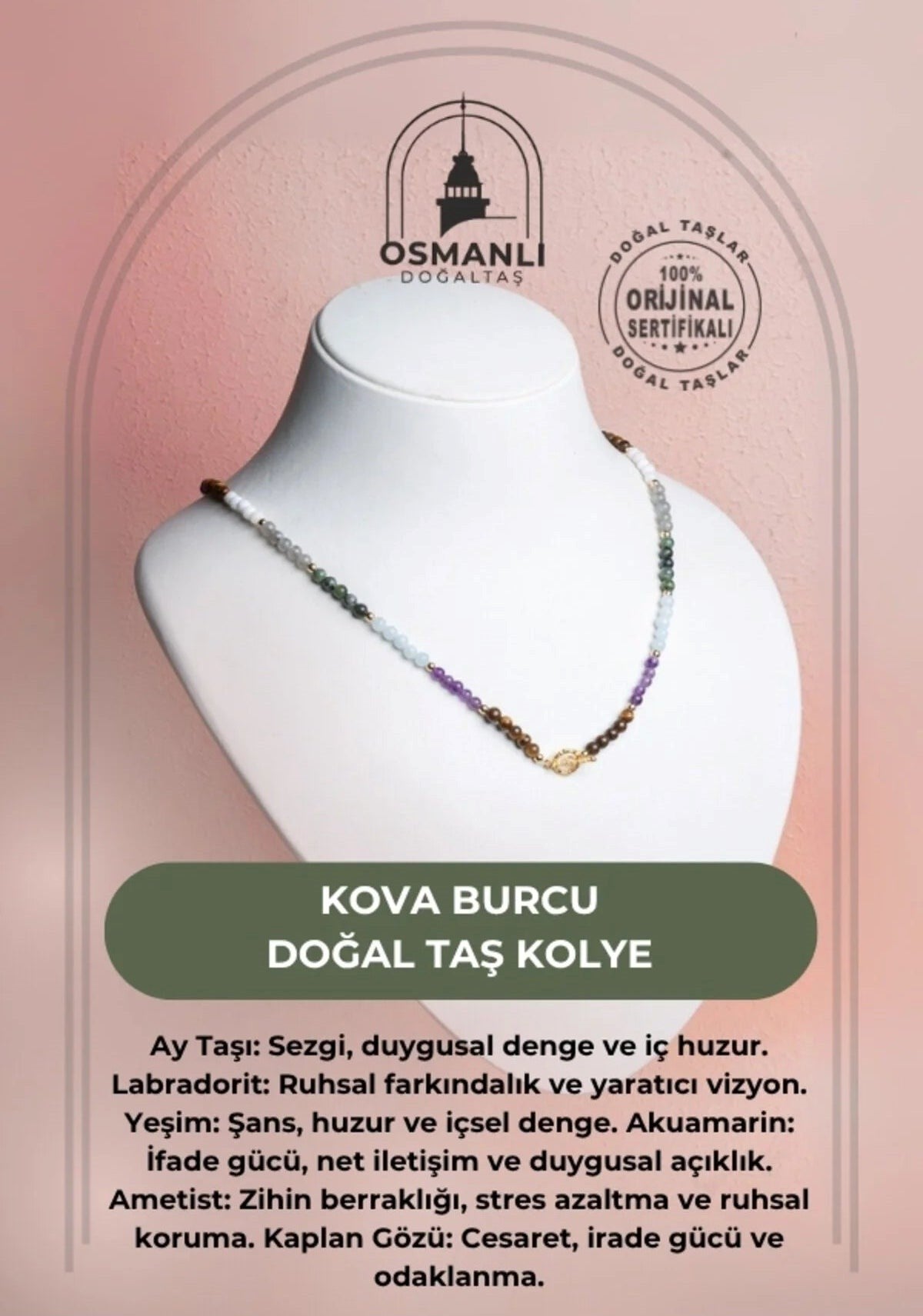 Kova Burcu Doğal Taş Kolye