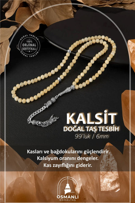 Kalsit Doğal Taş Tesbih 99luk - 6mm