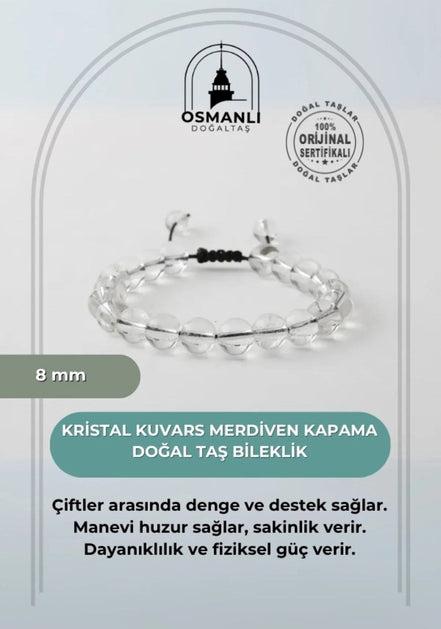 Kristal Kuvars 8mm Merdiven Kapama Doğal Taş Bileklik