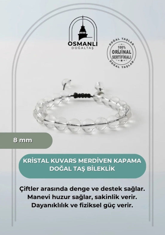 Kristal Kuvars 8mm Merdiven Kapama Doğal Taş Bileklik