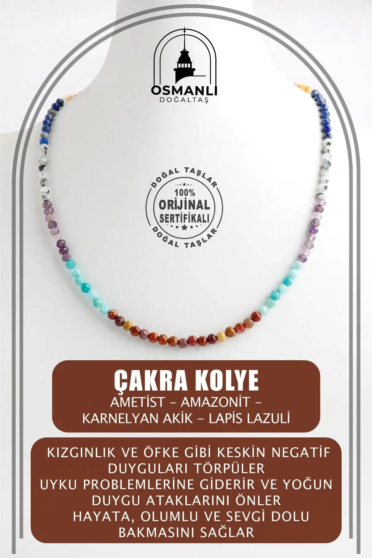 Çakra Kolye Amazonit, Ametist, Jasper, Karnelyan Akik, Lapis Lazuli