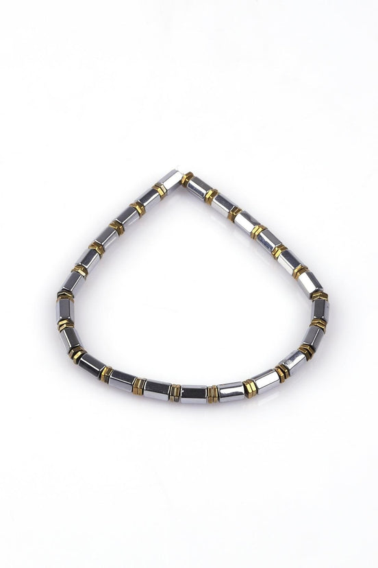 Gümüş Gri – Gold Renkli Hematit Doğal Taş Bileklik | 5 × 3 mm Rondel Kesim