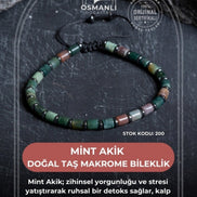 Sertifikalı Mint Akik Doğal Taş Makrome Bileklik (SK:207)