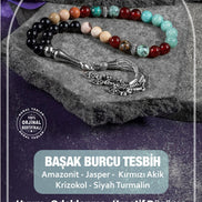 Başak Burcu Tesbih Amazonit, Jasper, Kırmızı Akik, Krizokol, Siyah Turmalin