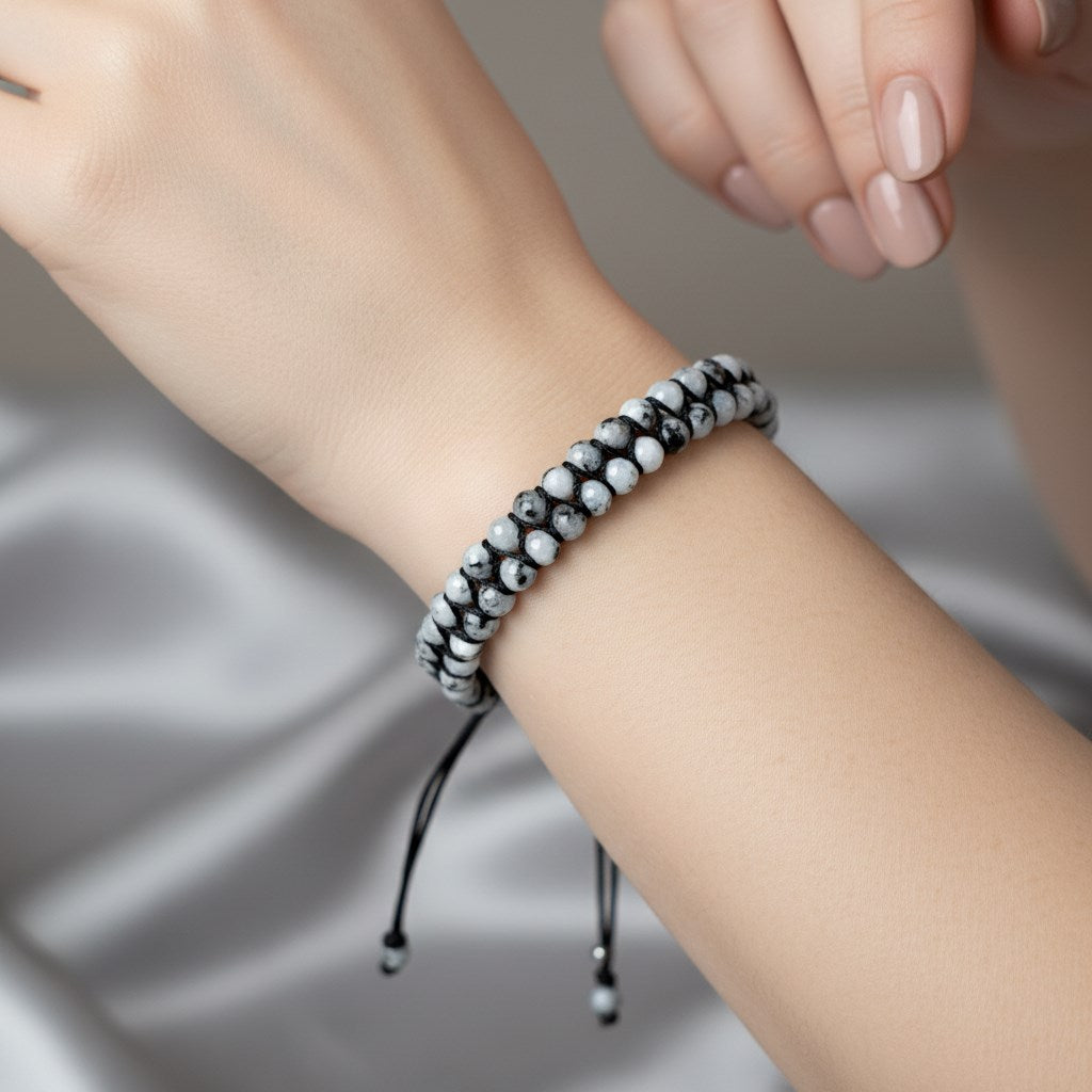 Ay Taşı 3-4 mm Çift Sıra Doğal Taş Bileklik – Unisex El İşçiliği