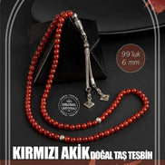 Kırmızı Akik Doğal Taş Tesbih 99luk - 6mm
