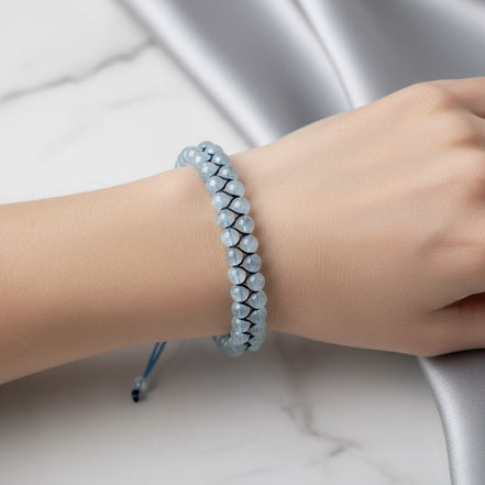Akuamarin 4 mm Çift Sıra Doğal Taş Bileklik – Unisex El İşçiliği