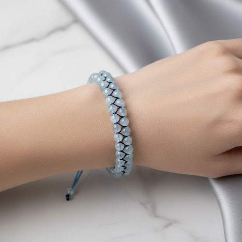 Akuamarin 4 mm Çift Sıra Doğal Taş Bileklik – Unisex El İşçiliği