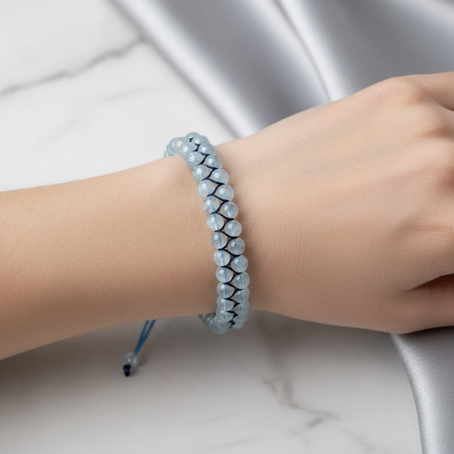 Akuamarin 4 mm Çift Sıra Doğal Taş Bileklik – Unisex El İşçiliği