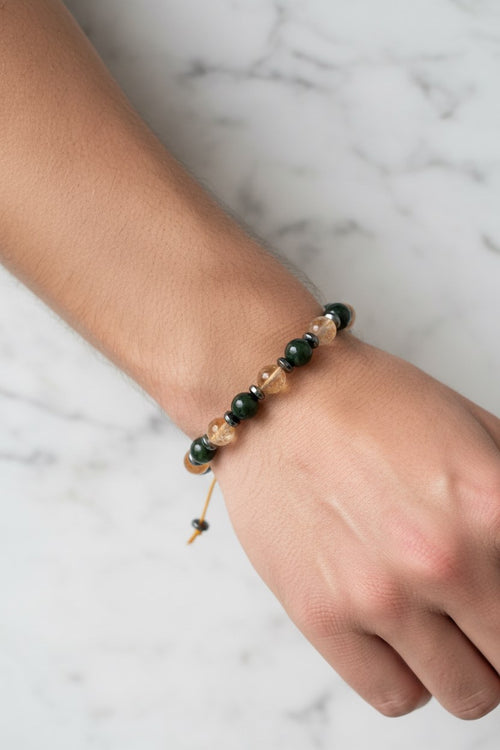 Yeşim, Sitrin ve Hematit Doğal Taş Bileklik – Unisex Şık Tasarım