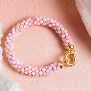 El İşçiliği Örme Pembe Opal Gümüş Kapama Bileklik (SK:108)