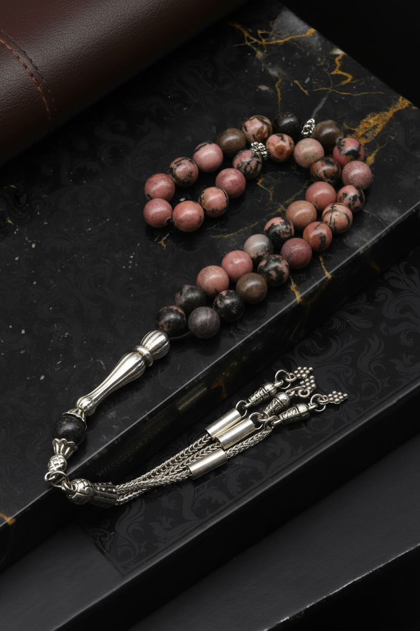 Rodonit Doğal Taş Tesbih – 8 mm Küre Kesim