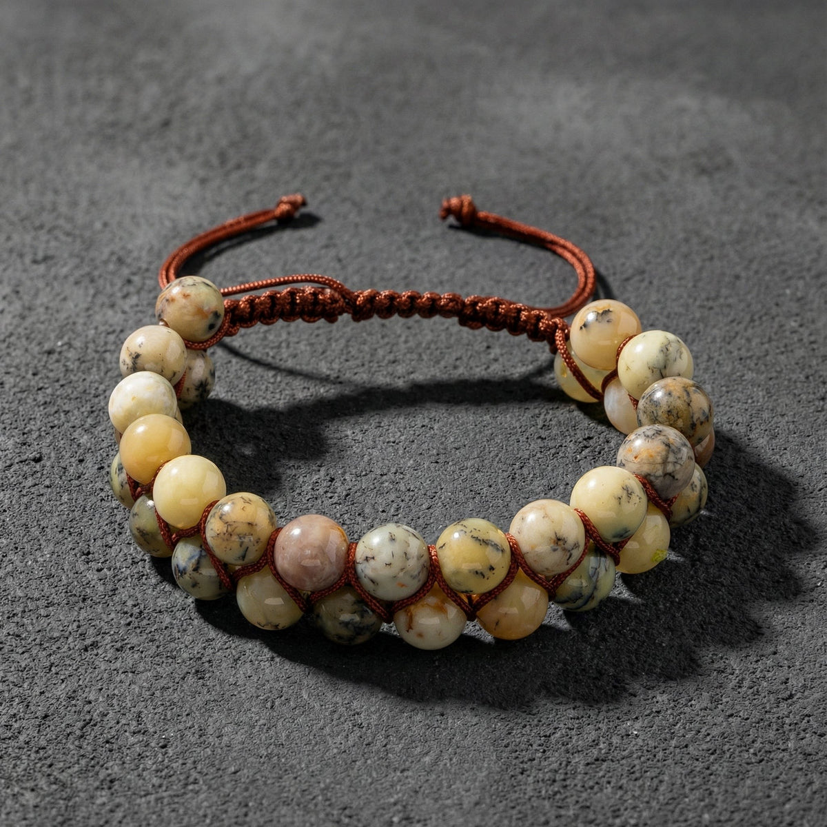 Opal Sarı 8mm Çift Sıra Makrome Doğal Taş Bileklik