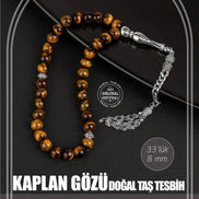 Kaplan Gözü Doğal Taş Tesbih 33lük - 8mm