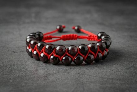Bordo Granat Lal 8mm Çift Sıra Makrome Doğal Taş Bileklik