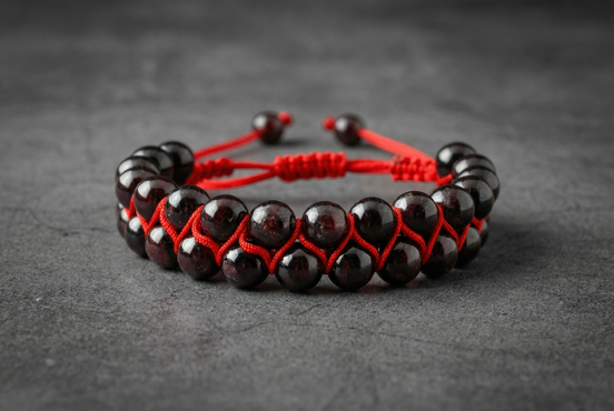 Bordo Granat Lal 8mm Çift Sıra Makrome Doğal Taş Bileklik
