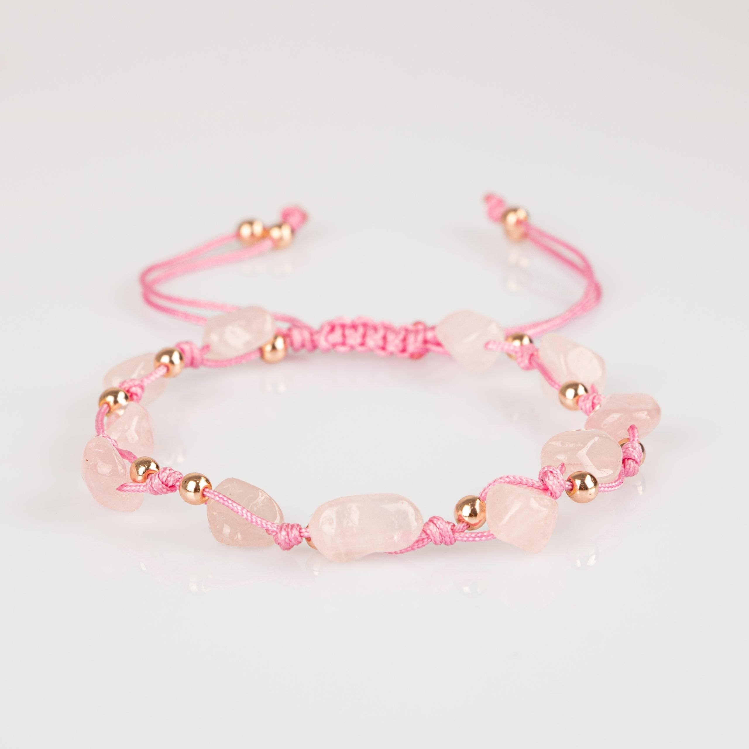 Pembe Kuvars (Gül Kuvars) Natürel Kesim Doğal Taş Makrome Bileklik – Unisex El İşçiliği