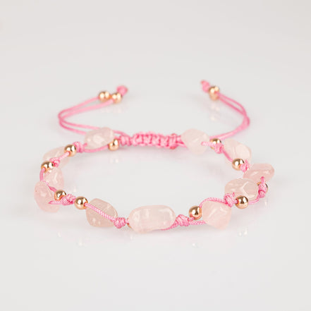 Pembe Kuvars (Gül Kuvars) Natürel Kesim Doğal Taş Makrome Bileklik – Unisex El İşçiliği